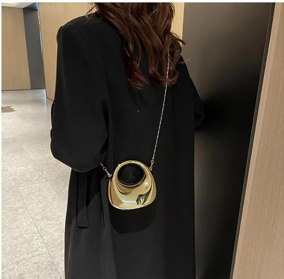 Designer Partywear Gold Zinc Alloy Metal Mini Moon Clutch Bag