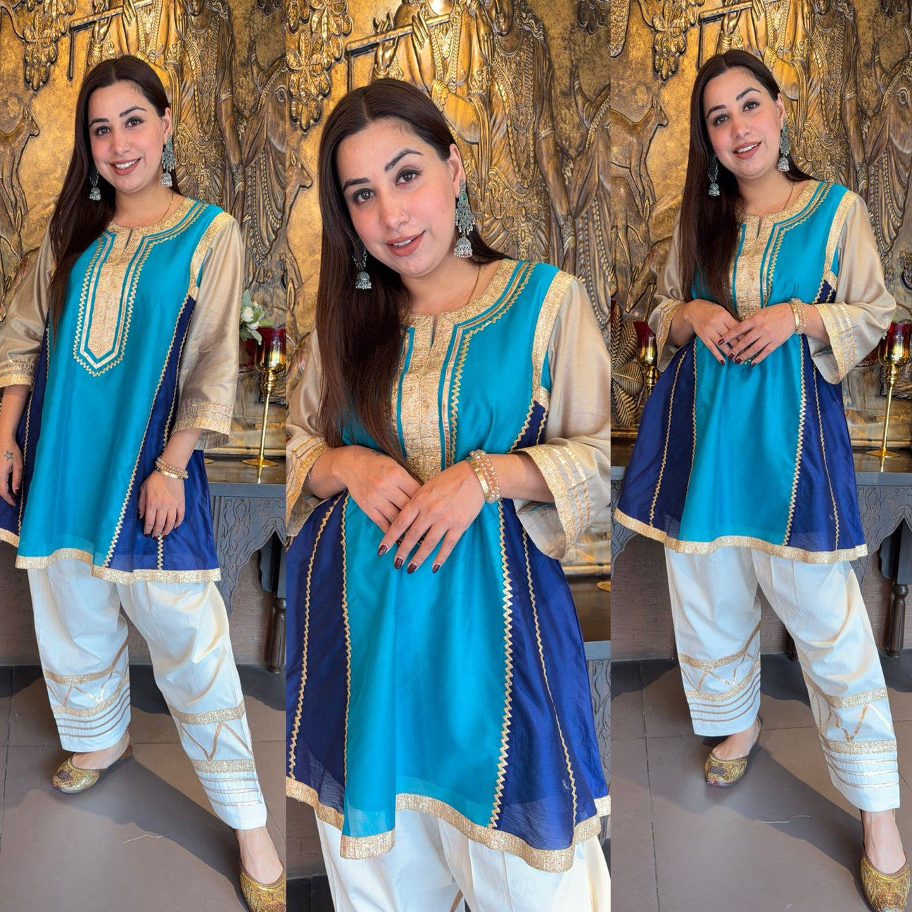 Kareena Kapoor Inspired Pure Chanderi Silk Designer Partywear Silk Kurta With Salwar With Gota Work