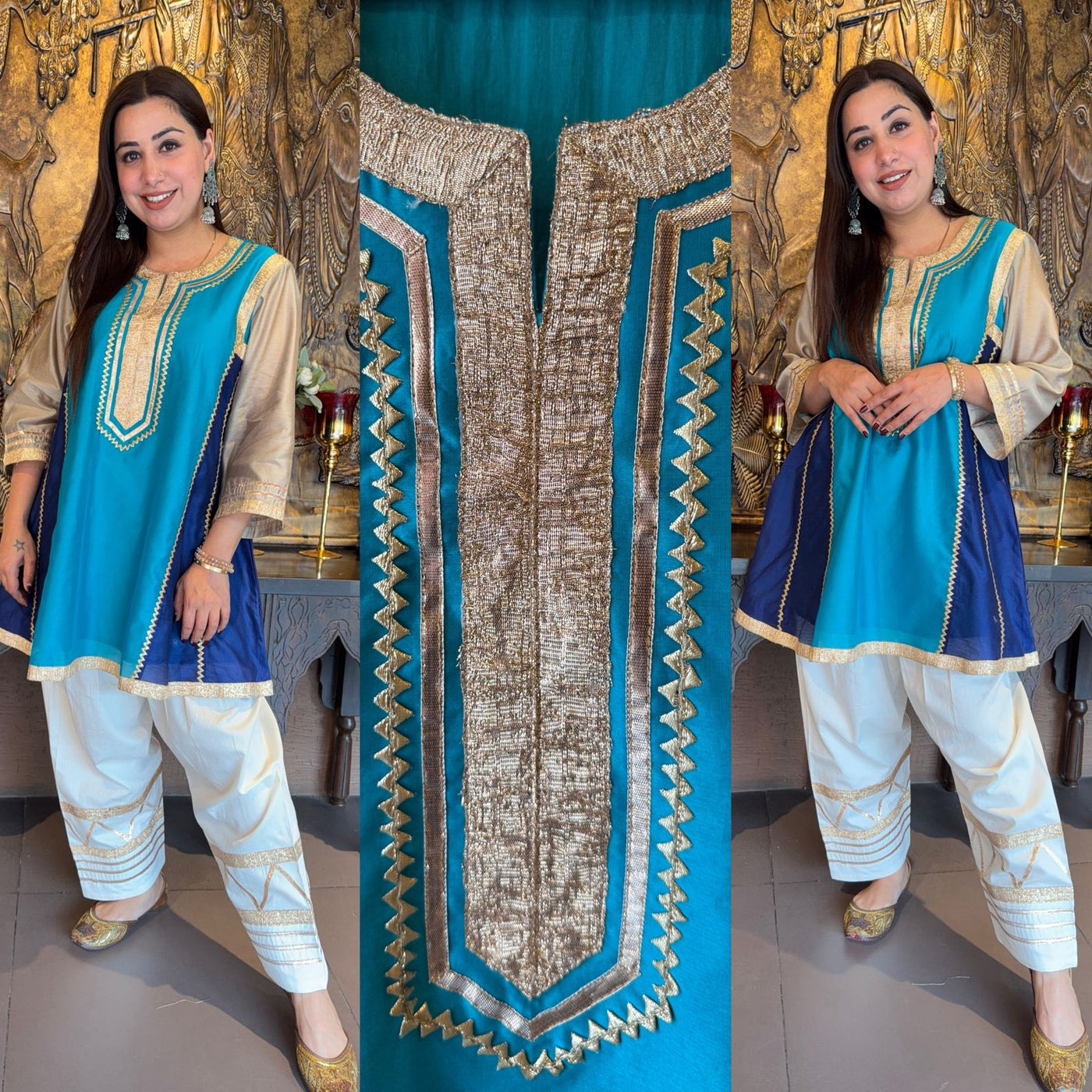 Kareena Kapoor Inspired Pure Chanderi Silk Designer Partywear Silk Kurta With Salwar With Gota Work