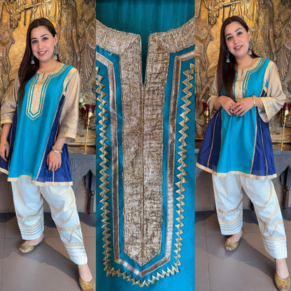 Kareena Kapoor Inspired Pure Chanderi Silk Designer Partywear Silk Kurta With Salwar With Gota Work