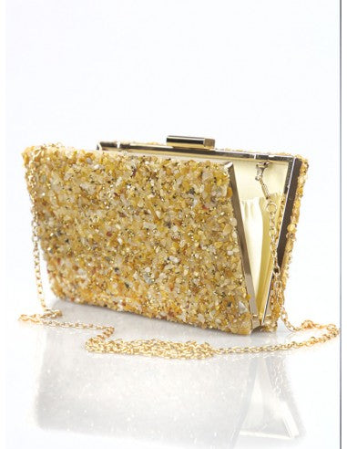 Golden Beige Gravel Stoned Metallic Evening Bags