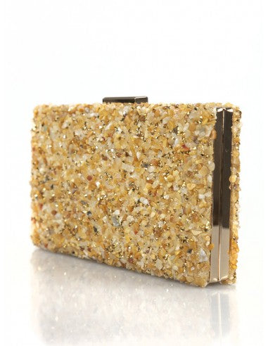 Golden Beige Gravel Stoned Metallic Evening Bags