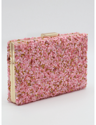 Pink Gravel Stoned Metallic Evening Bag