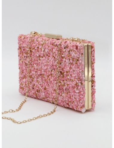 Pink Gravel Stoned Metallic Evening Bag