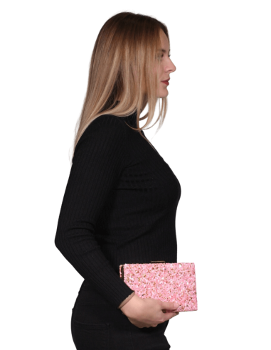 Pink Gravel Stoned Metallic Evening Bag