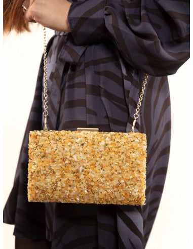 Golden Beige Gravel Stoned Metallic Evening Bags