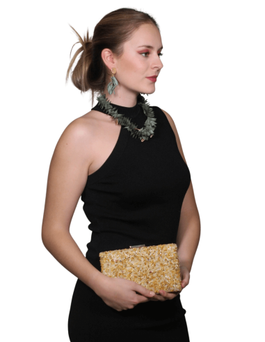 Golden Beige Gravel Stoned Metallic Evening Bags