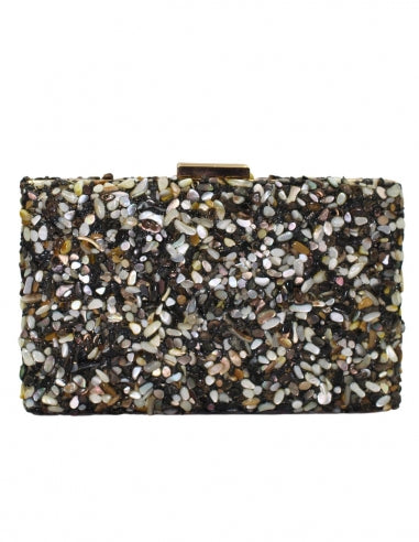 Black & Grey Gravel Stoned Metallic Evening Bag