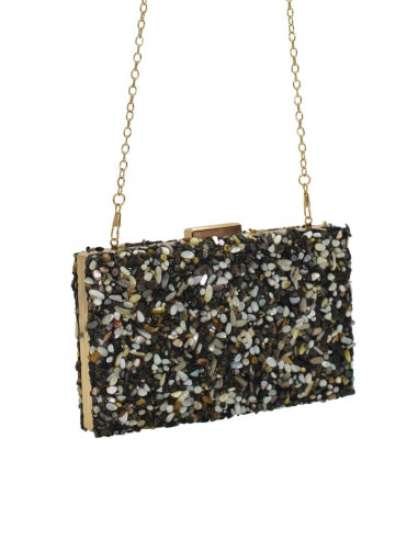 Black & Grey Gravel Stoned Metallic Evening Bag