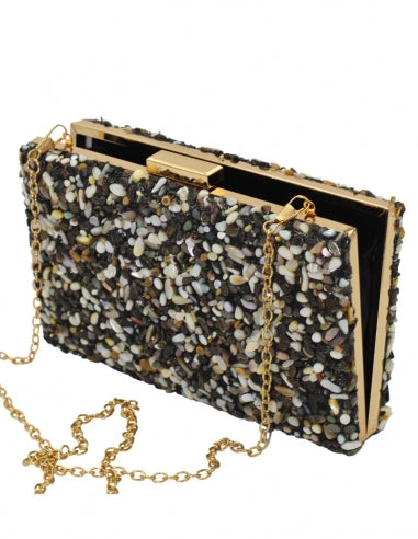 Black & Grey Gravel Stoned Metallic Evening Bag