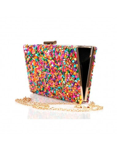 Multi-colour Gravel Stoned Metallic Evening Bag