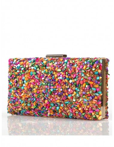 Multi-colour Gravel Stoned Metallic Evening Bag