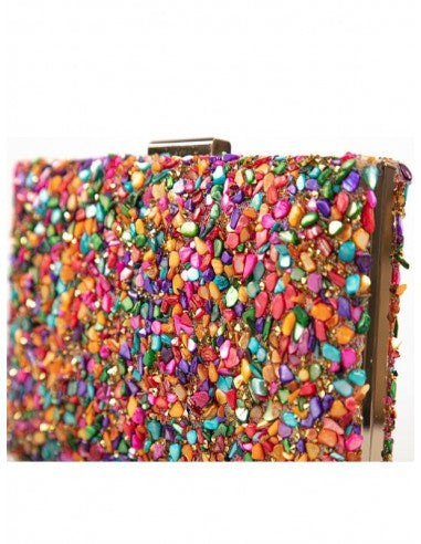 Multi-colour Gravel Stoned Metallic Evening Bag