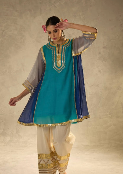 Kareena Kapoor Inspired Chanderi Silk Designer Partywear Kurta With Salwar With Gota Work