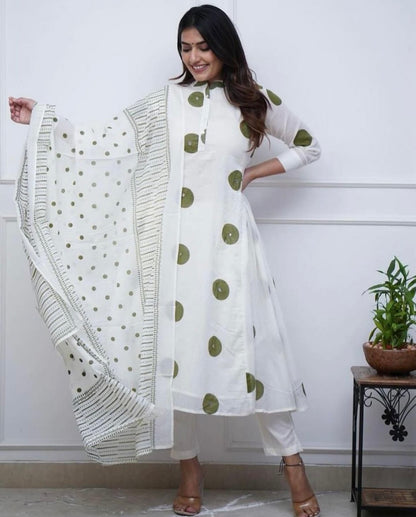 Pure Soft Mul Cotton Polka Dot A-Line Kurta And Pant Set