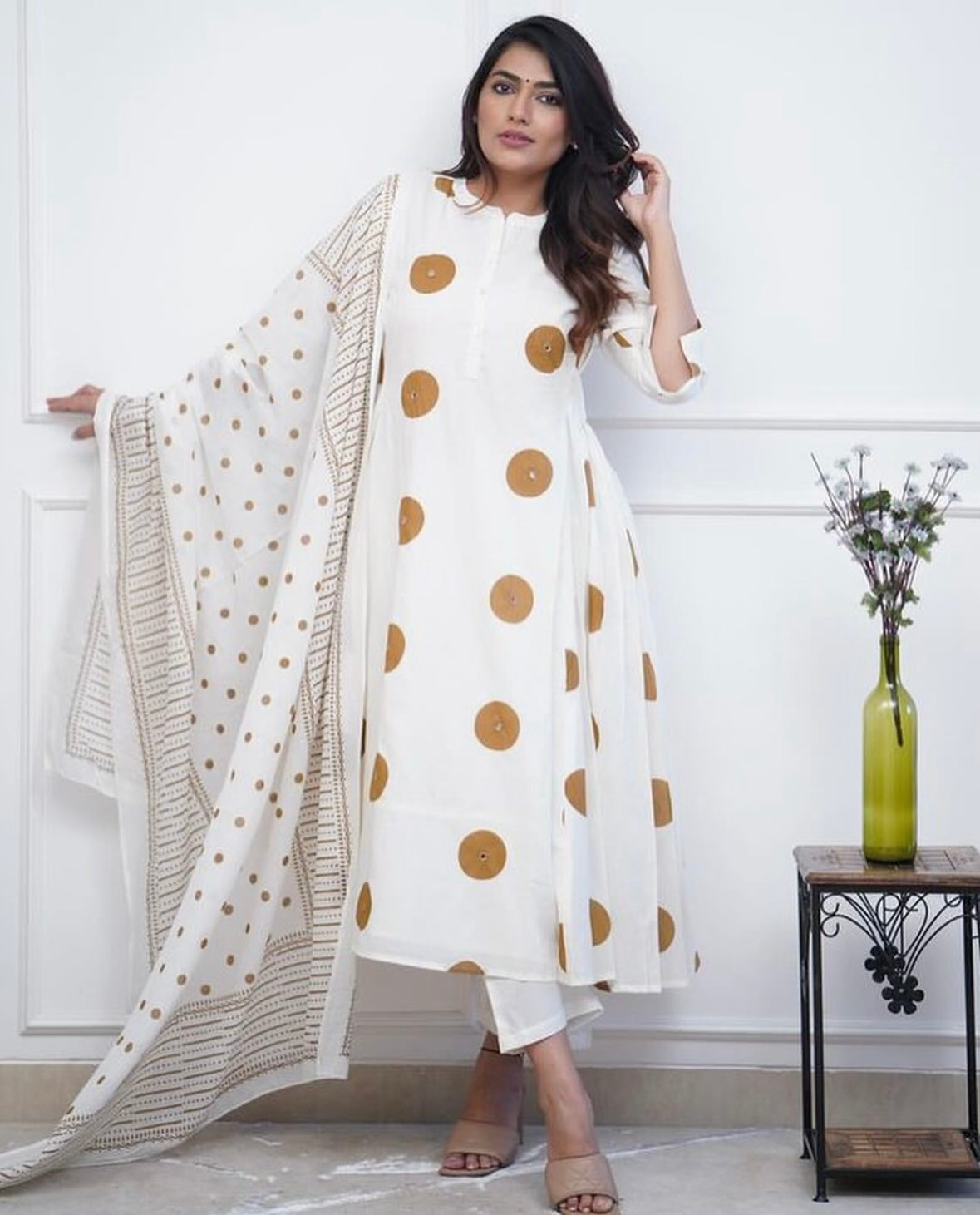 Pure Soft Mul Cotton Polka Dot A-Line Kurta And Pant Set