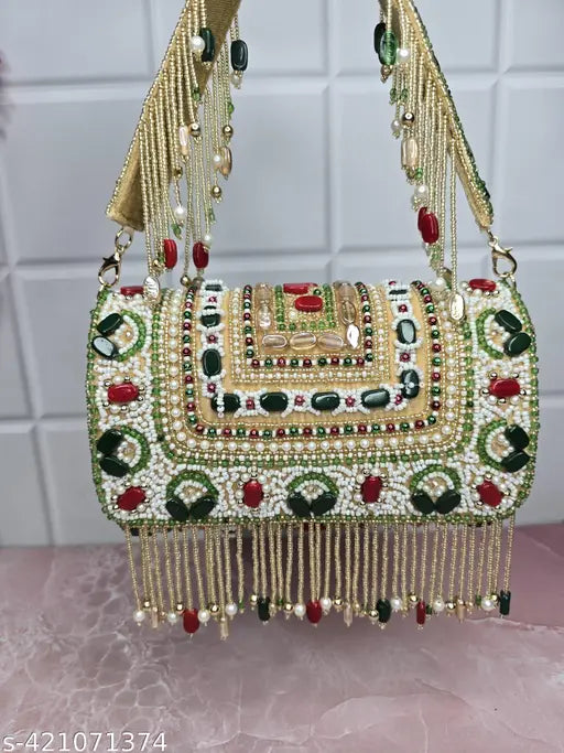 Partywear Luxe Multicolored Beaded Flap Bag