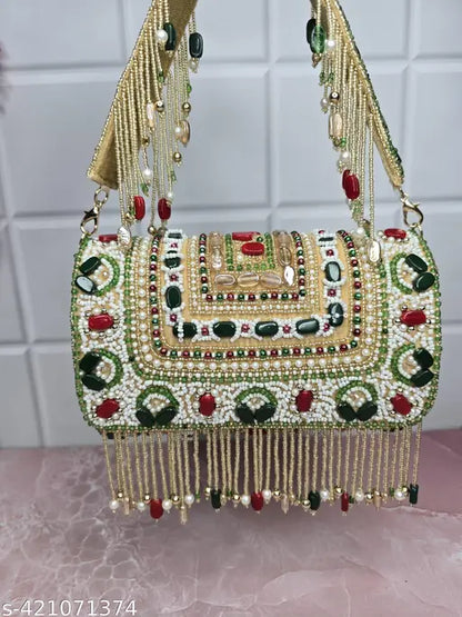 Partywear Luxe Multicolored Beaded Flap Bag