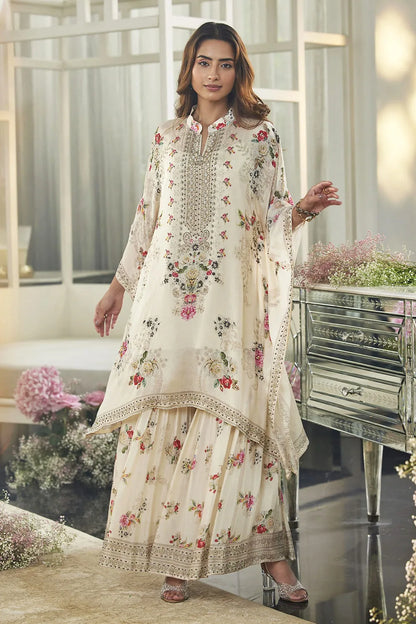 Partywear Designer Kaftan With Sharara in Chinon Silk