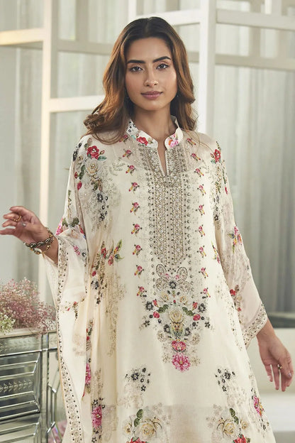 Partywear Designer Kaftan With Sharara in Chinon Silk