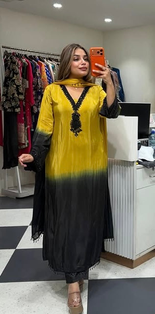 Designer Partywear Dual Tone Pakistani Suit with Pearl Lace & Handwork