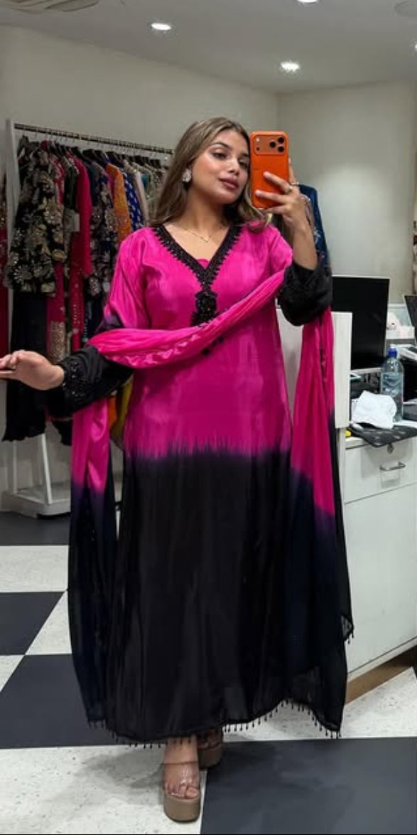 Designer Partywear Dual Tone Pakistani Suit with Pearl Lace & Handwork