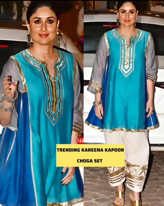 Kareena Kapoor Inspired Chanderi Silk Designer Partywear Kurta With Salwar With Gota Work