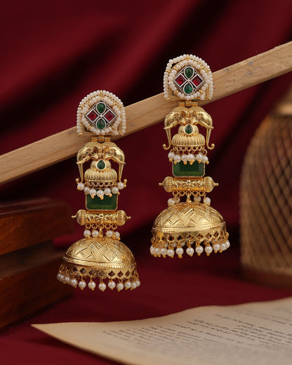 Partywear Designer Gold Polish Brass Viral Kashmiri Jhumka Earrings