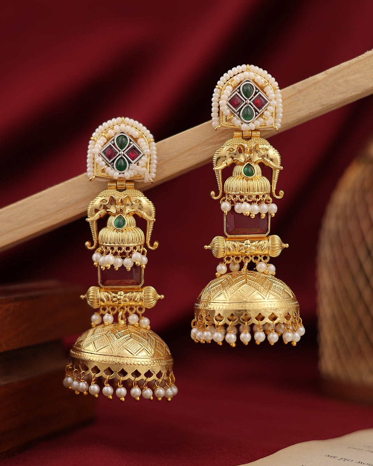 Partywear Designer Gold Polish Brass Viral Kashmiri Jhumka Earrings