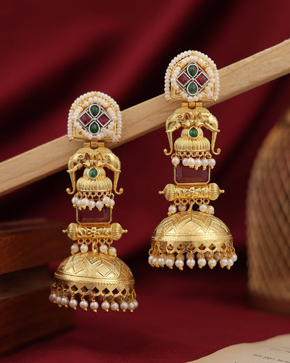 Partywear Designer Gold Polish Brass Viral Kashmiri Jhumka Earrings