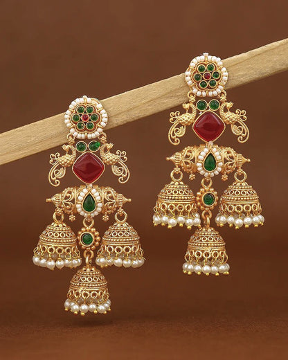 Partywear Designer Gold Polish Brass Viral Kashmiri Jhumka Earrings