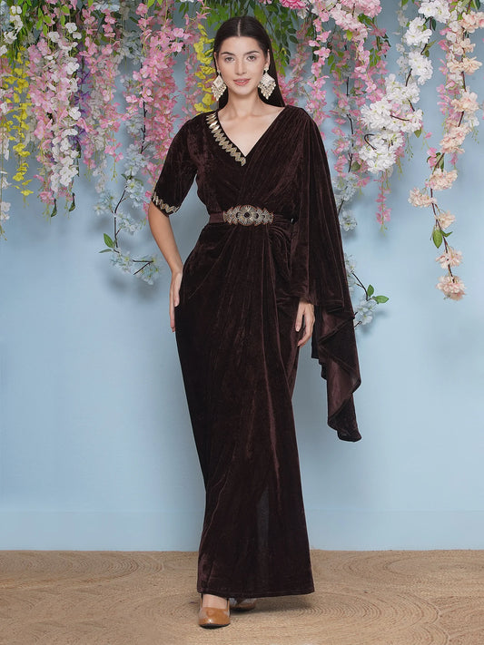 Designer Partywear Velvet Drape Style Gown
