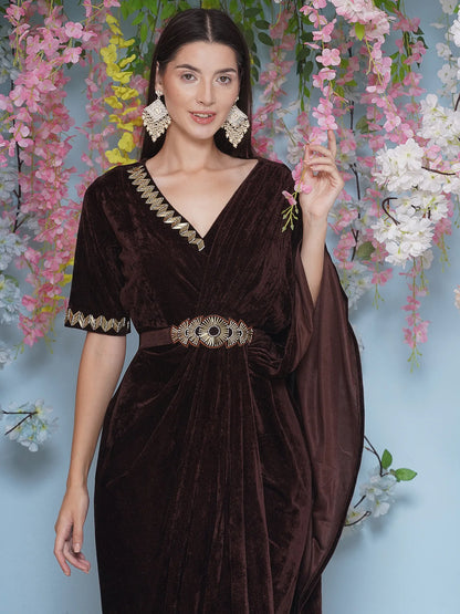 Designer Partywear Velvet Drape Style Gown