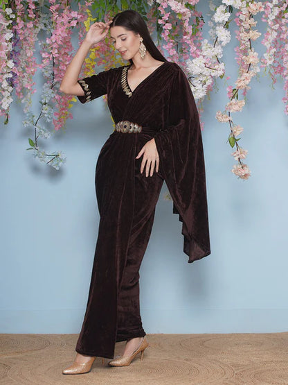 Designer Partywear Velvet Drape Style Gown