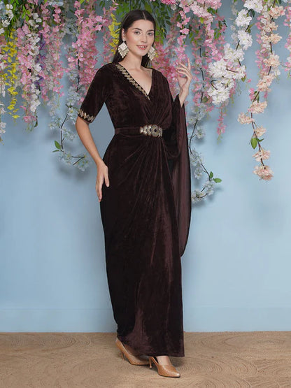 Designer Partywear Velvet Drape Style Gown