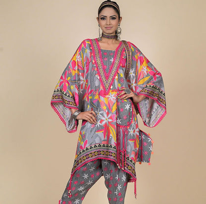 Multicolor Digital Printed Spanish Silk Co-Ord Set