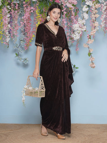Designer Partywear Velvet Drape Style Gown
