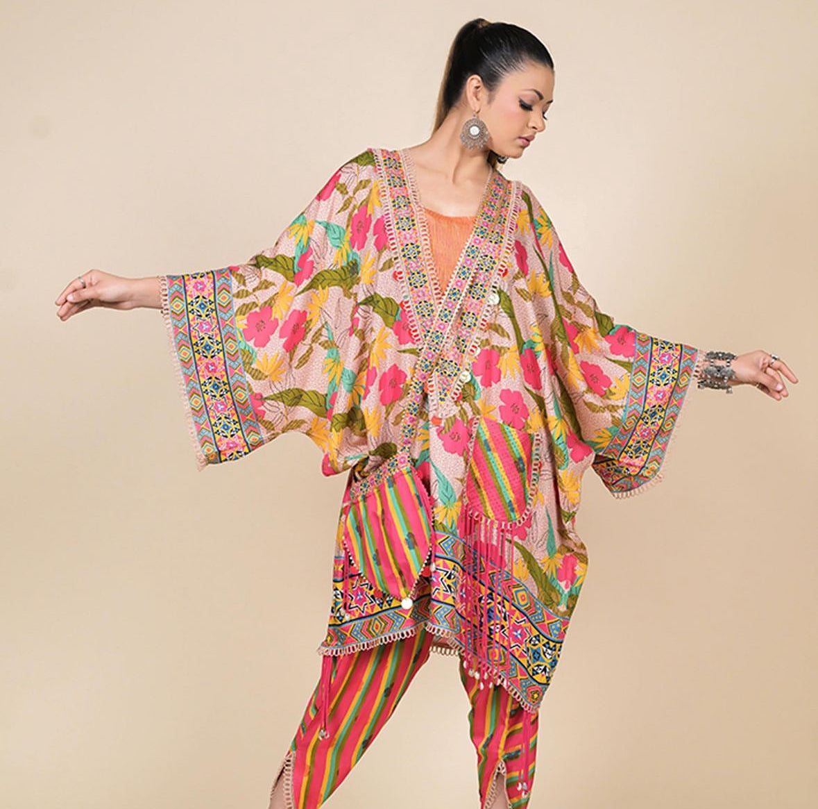 Multicolor Digital Printed Spanish Silk Co-Ord Set