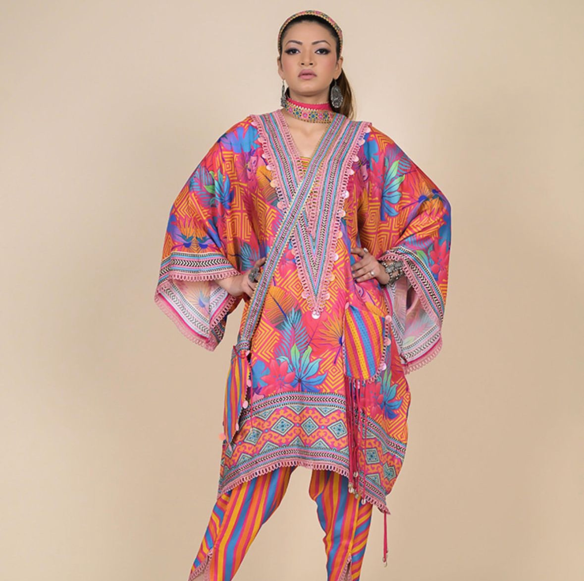 Multicolor Digital Printed Spanish Silk Co-Ord Set