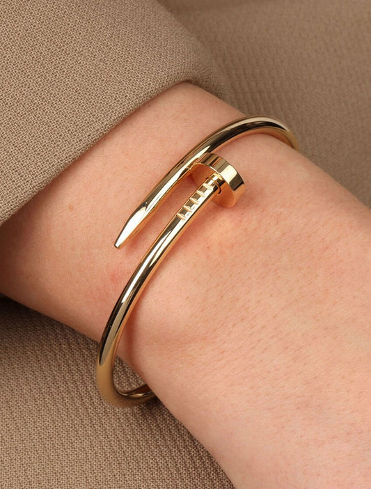 Anti-Tarnish 18K Gold Plated Carto Stainless Steel Nail Cuff Bracelet