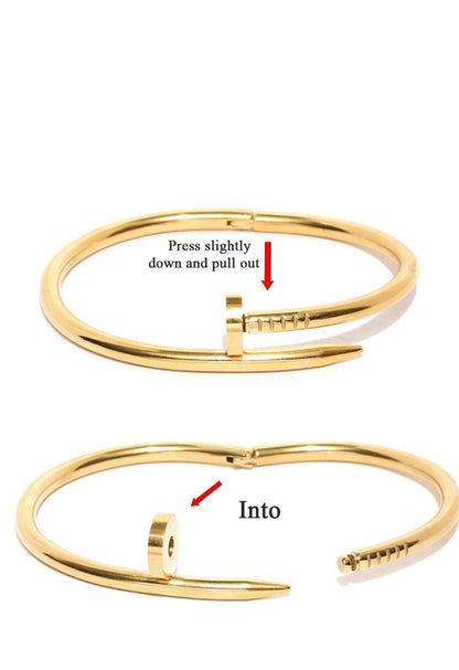 Anti-Tarnish 18K Gold Plated Carto Stainless Steel Nail Cuff Bracelet