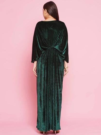 Partywear Designer Green Hand Work Embellished Velvet Gown