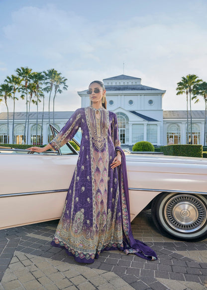 Designer Partywear Purple Floor Length Printed Crepe Anarkali