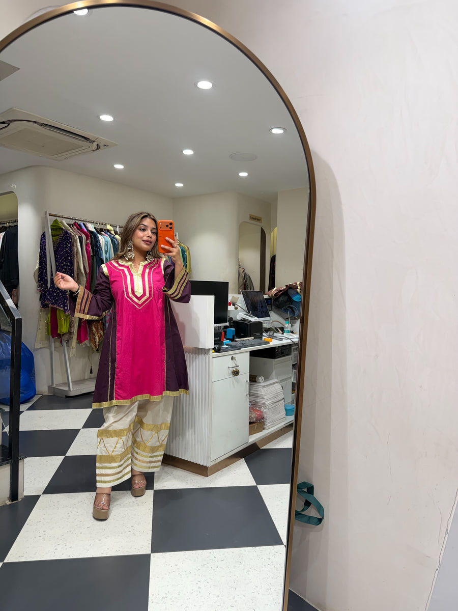 Kareena Kapoor Inspired Cotton Muslin Designer Partywear Kurta With Salwar With Gota Work