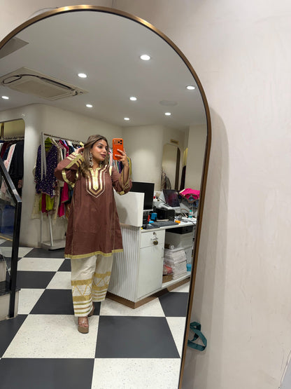 Kareena Kapoor Inspired Cotton Muslin Designer Partywear Kurta With Salwar With Gota Work