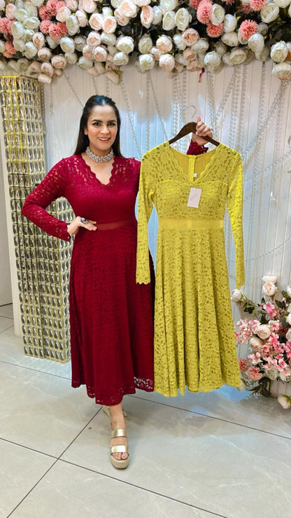 Imported Designer Power Net Stretchable Long Maxi Dress With Full Lining