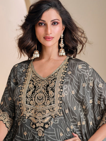 Designer Partywear Black and Grey Ombre Kaftan set