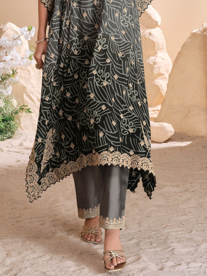 Designer Partywear Black and Grey Ombre Kaftan set
