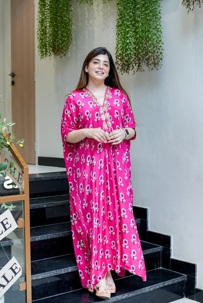 Pure Crepe Printed Designer Kaftan Style Gown