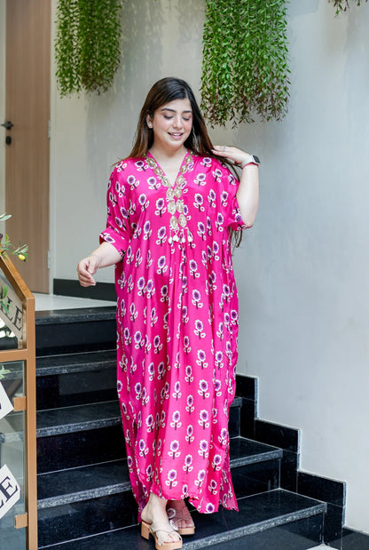Pure Crepe Printed Designer Kaftan Style Gown